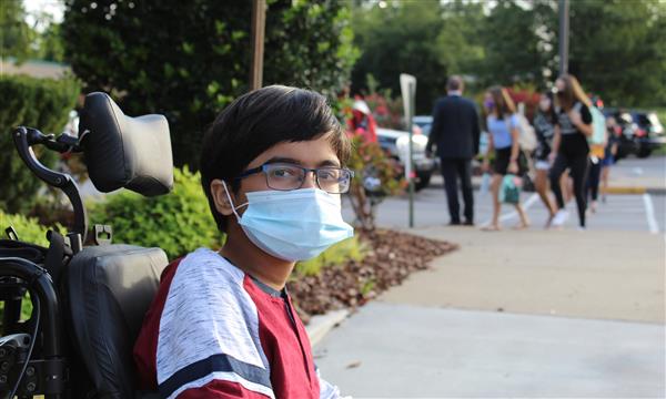 student arrives at school on first day